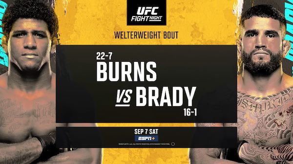 Watch UFC Fight Night Vegas 97: Burns vs Brady 9/7/24 7th September 2024 Live Online